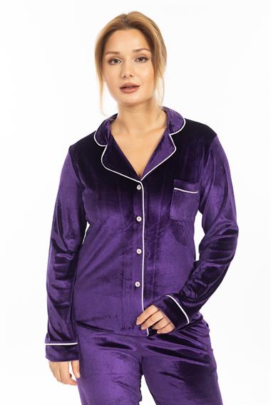 Vs Kadın Desenli Kadife U.Kol Pijama Takım 22k Evm MOR