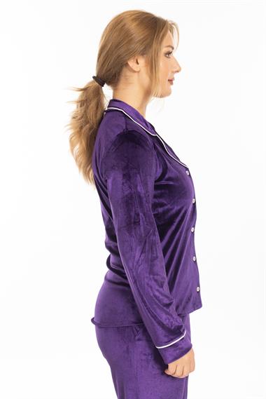 Vs Kadın Desenli Kadife U.Kol Pijama Takım 22k Evm MOR