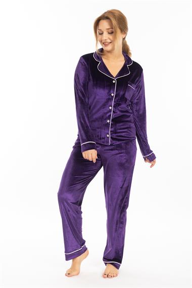 Vs Kadın Desenli Kadife U.Kol Pijama Takım 22k Evm MOR