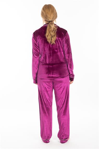 Vs Kadın Desenli Kadife U.Kol Pijama Takım 22k Evm FUŞYA