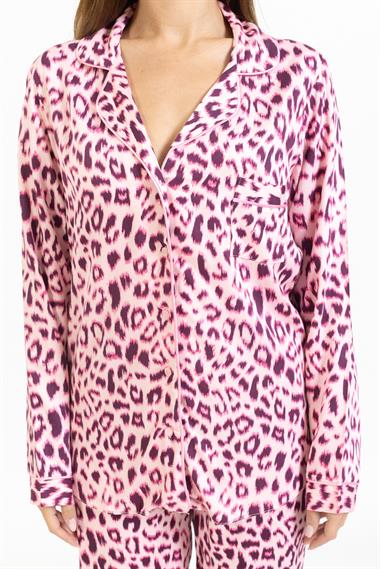 Vs Kadın Desenli Pamuk Saten U.Kol Pijama Takım pembe leopar