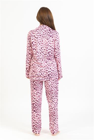 Vs Kadın Desenli Pamuk Saten U.Kol Pijama Takım pembe leopar