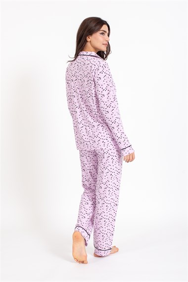 Vs Kadın Desenli Penye U.Kol Pijama Takım Evm lila/küçük kalp desenli