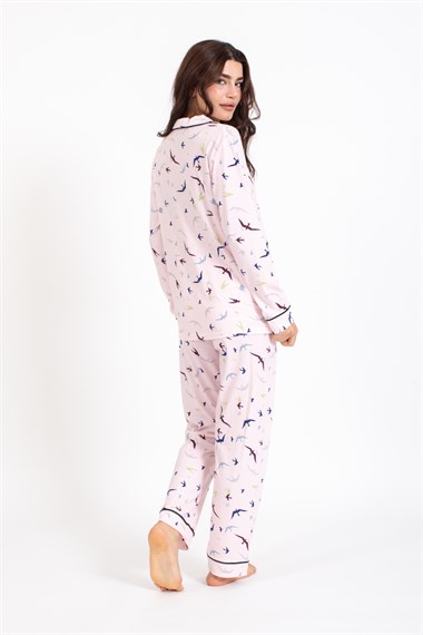 Vs Kadın Desenli Penye U.Kol Pijama Takım Evm pembe/kuş desenli