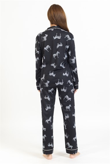 Vs Kadın Desenli Penye U.Kol Pijama Takım Evm Siyah Zebra