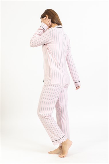 Vs Kadın Desenli Penye U.Kol Pijama Takım Evm Pembe Siyah Çizgili