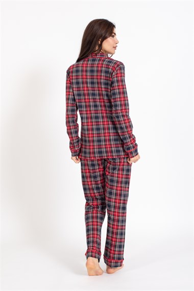 Vs Kadın Desenli Penye U.Kol Pijama Takım Evm kırmızı/yeşil ekose