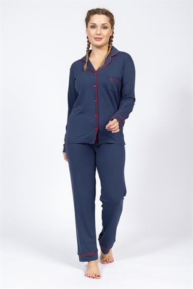 Vs Kadın Düz Penye U.Kol Pijama Takım Evm LACİVERT