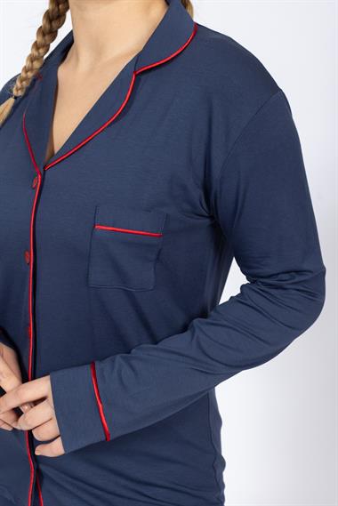 Vs Kadın Düz Penye U.Kol Pijama Takım Evm LACİVERT