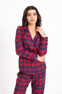 Vs Kadın Ekose Flanel U.Kol Pijama Takım lacivert/kırmızı ekose