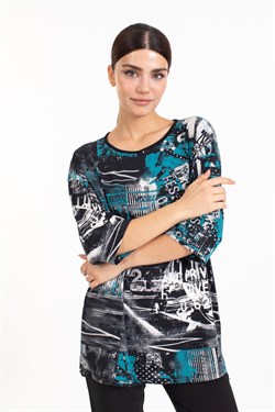 Vs Bayan K.Kol Desenli Tshırt 142  0119 MAVİ/DESENLİ