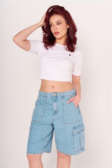 Vs Kadın Kargo Cepli Uzun Kot Şort 25y Kso DENİM