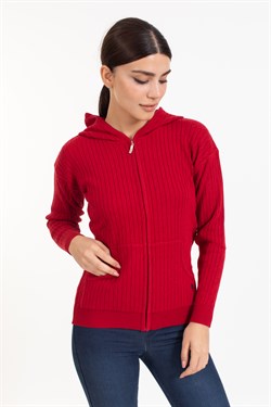 Vs Kadın Tam Fer.Kapş Pop Saç Örgü Hırka 21 113 KIRMIZI