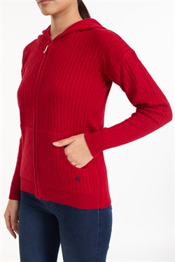 Vs Kadın Tam Fer.Kapş Pop Saç Örgü Hırka 21 113 KIRMIZI