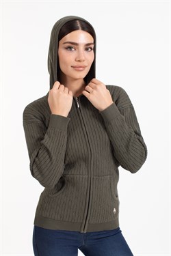 Vs Bayan Tam Fer.Kapş Pop Saç Örgü Hırka 21 113 HAKİ YEŞİL