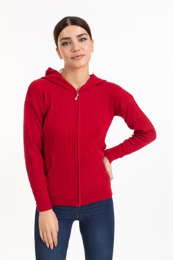 Vs Kadın Tam Fer.Kapş Pop Saç Örgü Hırka 21 113 KIRMIZI