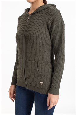 Vs Bayan Tam Fer.Kapş Pop Saç Örgü Hırka 21 113 HAKİ YEŞİL