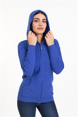 Vs Kadın Tam Fer.Kapş Pop Saç Örgü Hırka 21 113 SAX MAVİ