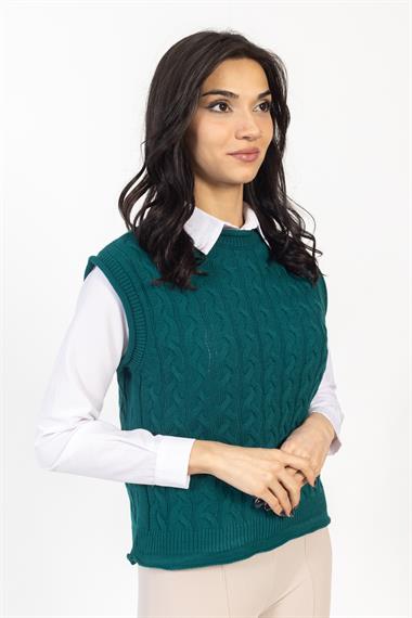Vs Kadın Triko Kolsuz Kazak 21 359 Emy 23k Zümrüt