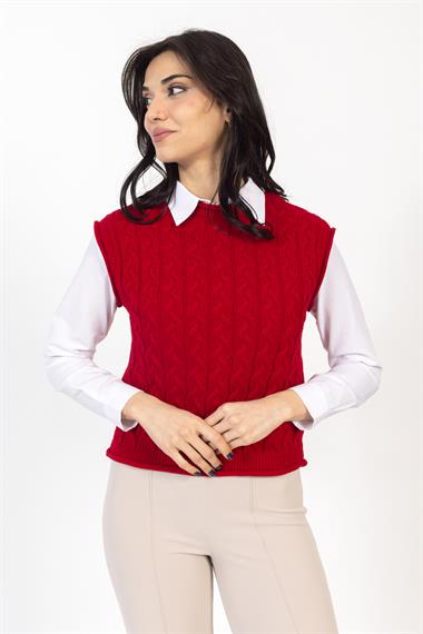 Vs Kadın Triko Kolsuz Kazak 21 359 Emy 23k KIRMIZI