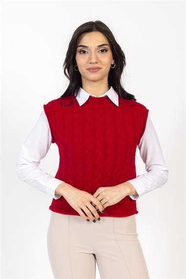 Vs Kadın Triko Kolsuz Kazak 21 359 Emy 23k KIRMIZI