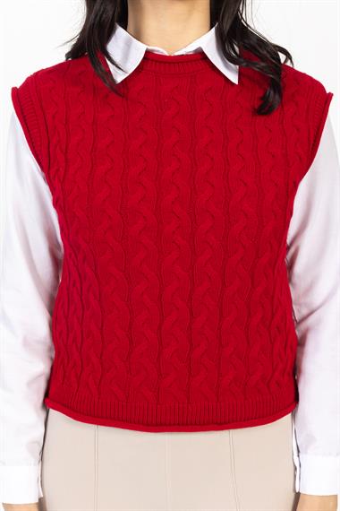 Vs Kadın Triko Kolsuz Kazak 21 359 Emy 23k KIRMIZI