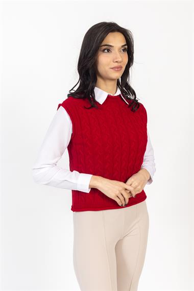 Vs Kadın Triko Kolsuz Kazak 21 359 Emy 23k KIRMIZI