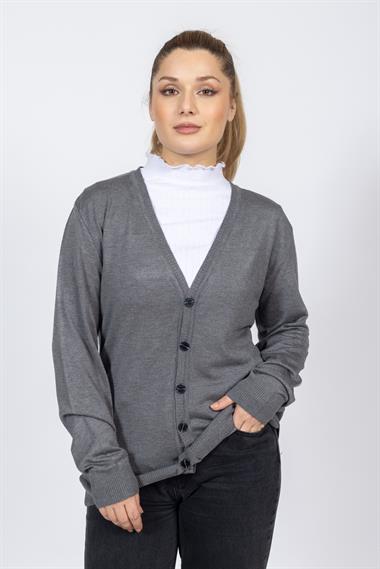 Vs Kadın V Yaka Dügmeli Düz U.Kol Hırka Trk ANTRASİT