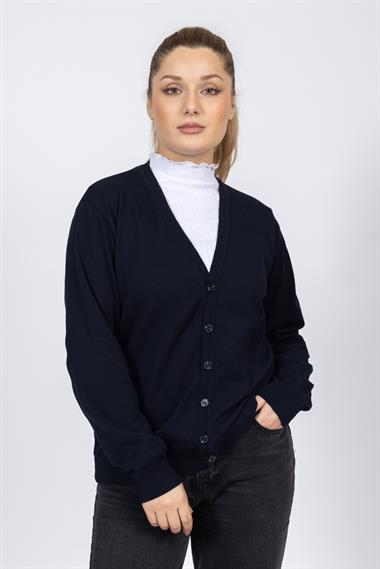 Vs Kadın V Yaka Dügmeli Düz U.Kol Hırka Trk Lacivert 2