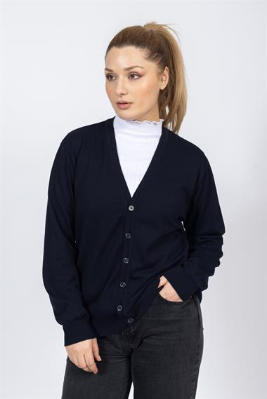 Vs Kadın V Yaka Dügmeli Düz U.Kol Hırka Trk Lacivert 2