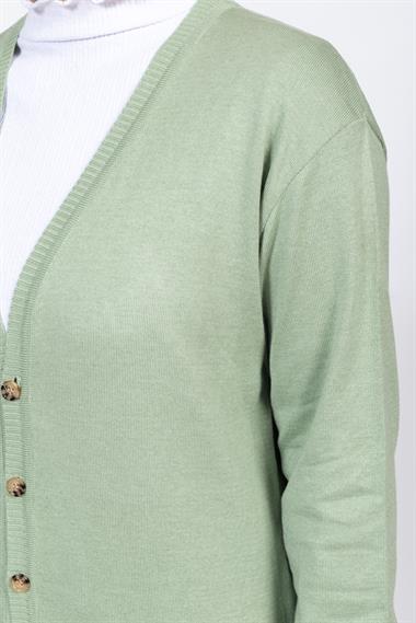 Vs Kadın V Yaka Dügmeli Düz U.Kol Hırka Trk SU YEŞİLİ