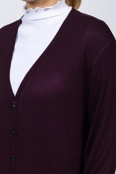 Vs Kadın V Yaka Dügmeli Düz U.Kol Hırka Trk BORDO