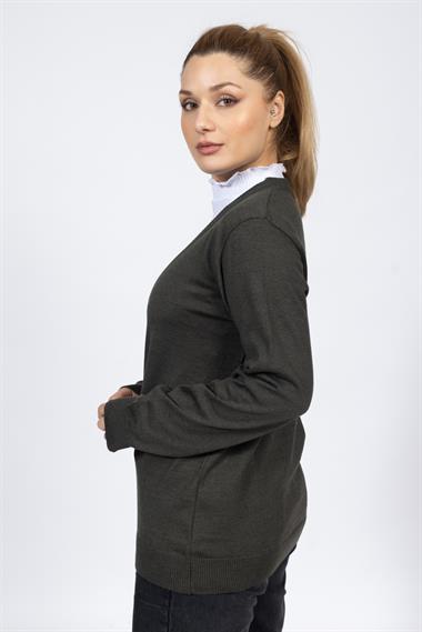 Vs Kadın V Yaka Dügmeli Düz U.Kol Hırka Trk YEŞİL