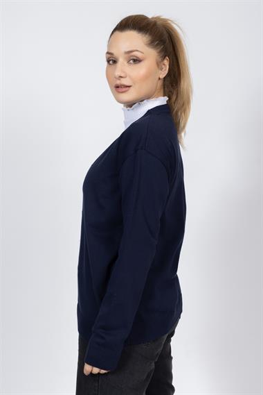Vs Kadın V Yaka Dügmeli Düz U.Kol Hırka Trk Lacivert 3