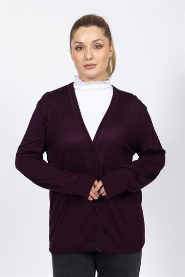 Vs Kadın V Yaka Dügmeli Düz U.Kol Hırka Trk BORDO