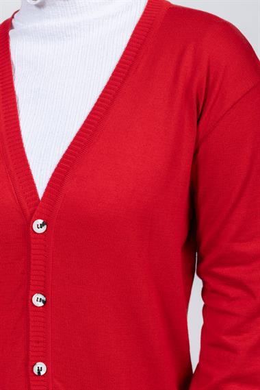 Vs Kadın V Yaka Dügmeli Düz U.Kol Hırka Trk KIRMIZI