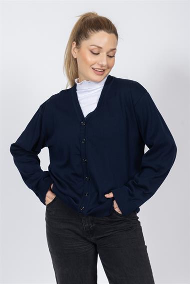 Vs Kadın V Yaka Dügmeli Düz U.Kol Hırka Trk Lacivert 1