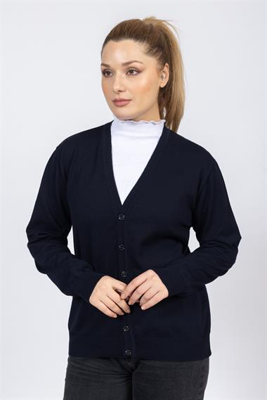 Vs Kadın V Yaka Dügmeli Düz U.Kol Hırka Trk Lacivert 2