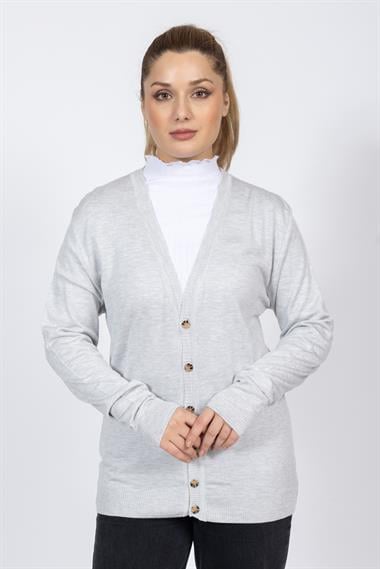 Vs Kadın V Yaka Dügmeli Düz U.Kol Hırka Trk GRİ