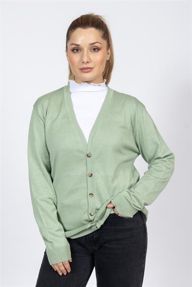 Vs Kadın V Yaka Dügmeli Düz U.Kol Hırka Trk SU YEŞİLİ