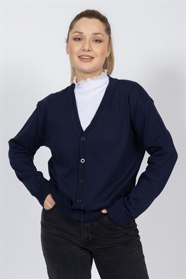 Vs Kadın V Yaka Dügmeli Düz U.Kol Hırka Trk Lacivert 3