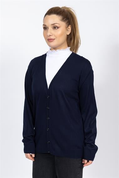 Vs Kadın V Yaka Dügmeli Düz U.Kol Hırka Trk LACİVERT