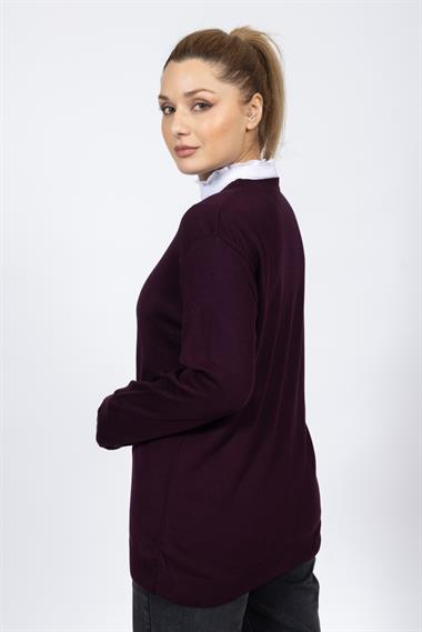 Vs Kadın V Yaka Dügmeli Düz U.Kol Hırka Trk BORDO