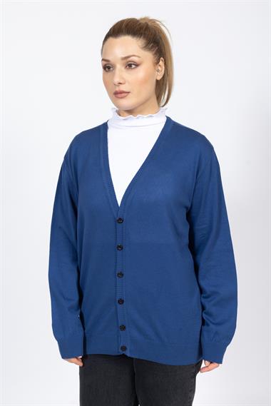 Vs Kadın V Yaka Dügmeli Düz U.Kol Hırka Trk SAX MAVİ