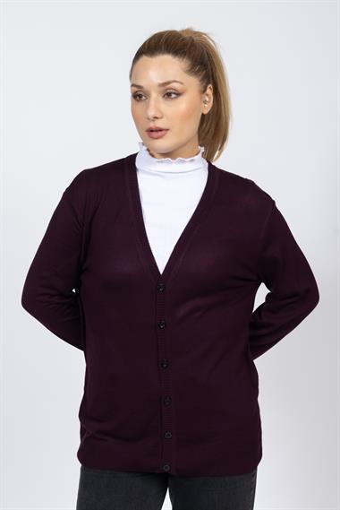 Vs Kadın V Yaka Dügmeli Düz U.Kol Hırka Trk BORDO