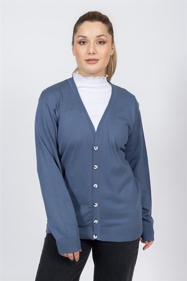 Vs Kadın V Yaka Dügmeli Düz U.Kol Hırka Trk MAVİ