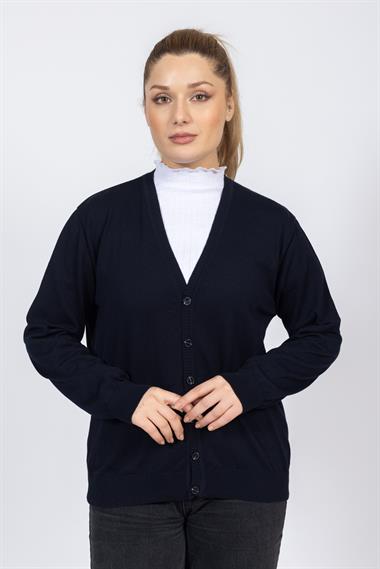 Vs Kadın V Yaka Dügmeli Düz U.Kol Hırka Trk Lacivert 2