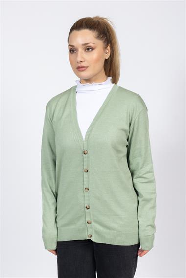 Vs Kadın V Yaka Dügmeli Düz U.Kol Hırka Trk SU YEŞİLİ