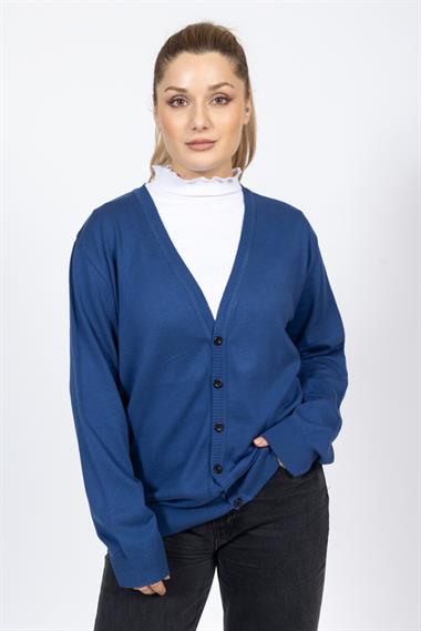 Vs Kadın V Yaka Dügmeli Düz U.Kol Hırka Trk SAX MAVİ