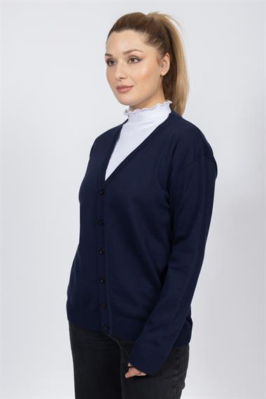 Vs Kadın V Yaka Dügmeli Düz U.Kol Hırka Trk Lacivert 3